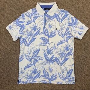 Nautica Men's White and Blue Leaf Print Polo